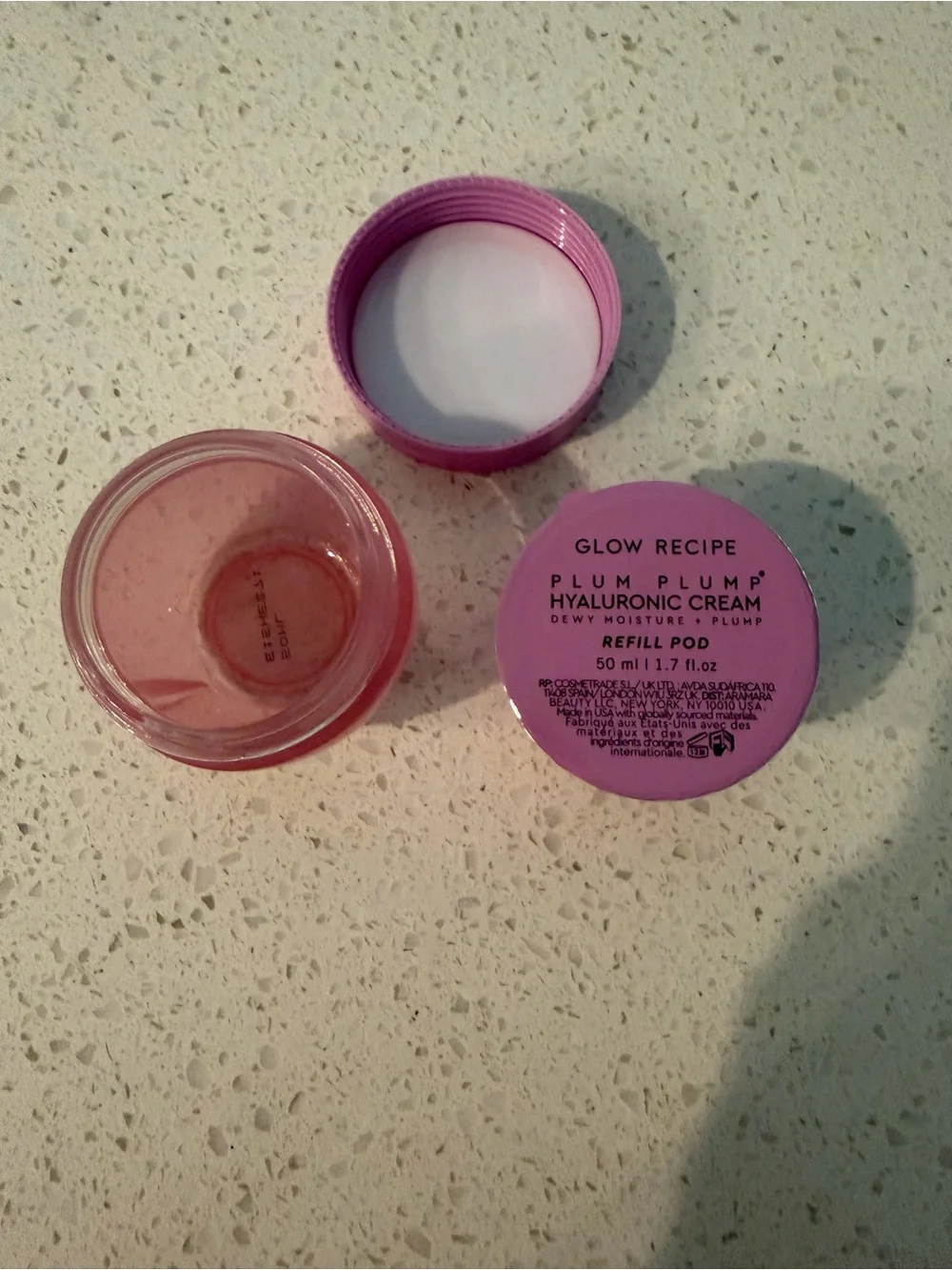 Glow Recipe Plum Plump Hyaluronic Dewy Cream, New, Sealed Refill Pod & Glass Jar